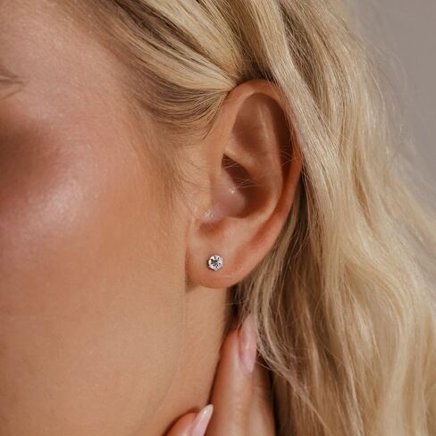 12-Pair Hypoallergenic Stud Earrings Set: Titanium & Surgical Steel Flat Back Labrets with CZ Birthstones, Multi-Piercing Cartilage Earrings for Men Women, Unisex Stackable Set in Saudi Arabia