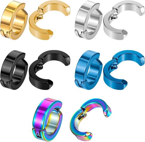 10 قطع من الأقراط المشبكية، أقراط دائرية غير قابلة للثقب للرجال والنساء من الفولاذ المقاوم للصدأ in Kuwait