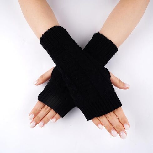Gloves with Thumb Hole, Stretchy Knitting Gloves for Women Men Winter Cold Weather, Black in Saudi Arabia