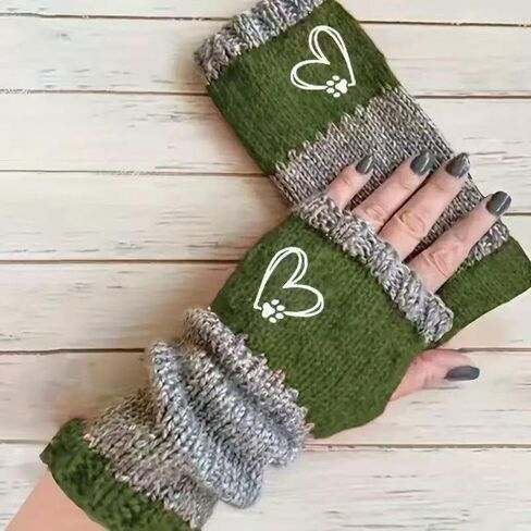 Women's Winter Thermal Touchscreen Gloves with Heart Paw Print Embroidery Elastic Cuffs for Outdoor Activities Winter Gloves in Saudi Arabia