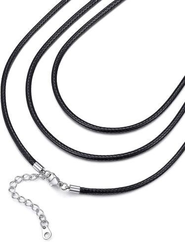 FaithHeart Braided Leather 2MM/3MM Necklace Cord for Men with Stainless Steel Snap Clasp, Waterproof Woven Wax Rope Chain for Pendant with Delicate Gift Box in Kuwait