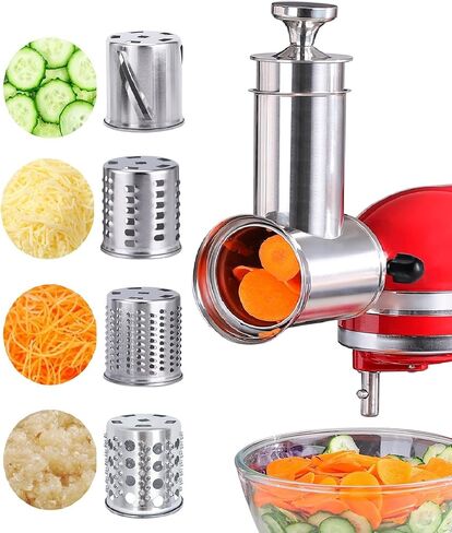 Slicer Shredder Attachment for KitchenAid Mixers, Stainless Steel Large Salad Maker,Cheese Grater Accessories with 3 Thick Blades,Dishwasher Safe in Kuwait