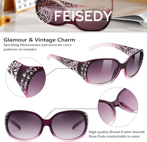 FEISEDY Women's Polarized Sunglasses Wrap Around Rhinestone Design Fashion Sunnies UV400 Protection B1091 in Saudi Arabia