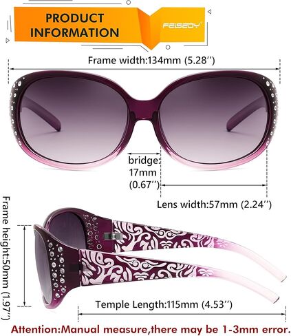 FEISEDY Women's Polarized Sunglasses Wrap Around Rhinestone Design Fashion Sunnies UV400 Protection B1091 in Saudi Arabia