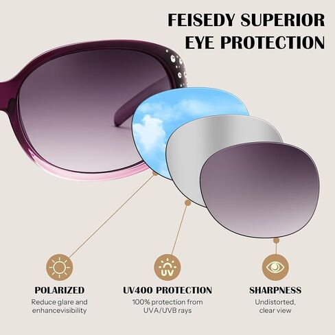 FEISEDY Women's Polarized Sunglasses Wrap Around Rhinestone Design Fashion Sunnies UV400 Protection B1091 in Saudi Arabia