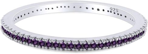 خاتم زفاف Jewel Zone US مقلد الجمشت الخلود القابل للتكديس من الذهب الأبيض عيار 14 قيراط فوق الفضة الإسترليني (1/5 قيراط) in Saudi Arabia