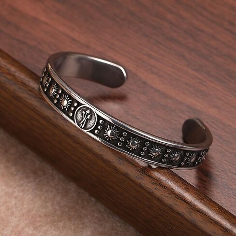 YWMAN Sun Mushroom Cuff، سوار Boho Fungi العتيق بتصميم سماوي، من الفولاذ المقاوم للصدأ المضاد للحساسية in Saudi Arabia