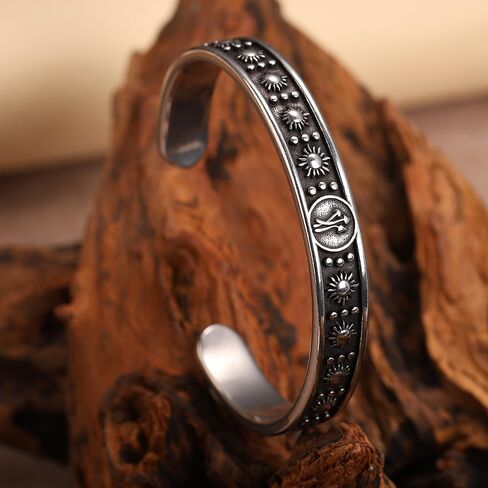 YWMAN Sun Mushroom Cuff، سوار Boho Fungi العتيق بتصميم سماوي، من الفولاذ المقاوم للصدأ المضاد للحساسية in Saudi Arabia