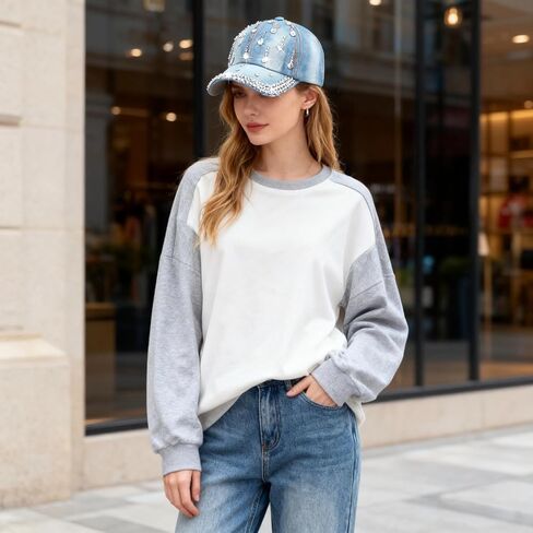 Bling Denim Baseball Cap for Women Jean Hip Hop Rhinestone Hat Jersey Shore Hat Adjustable in Saudi Arabia