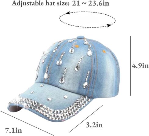 Bling Denim Baseball Cap for Women Jean Hip Hop Rhinestone Hat Jersey Shore Hat Adjustable in Saudi Arabia