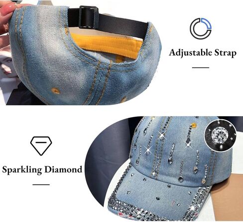 Bling Denim Baseball Cap for Women Jean Hip Hop Rhinestone Hat Jersey Shore Hat Adjustable in Saudi Arabia