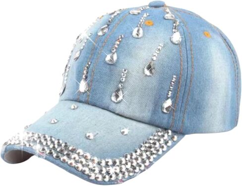 Bling Denim Baseball Cap for Women Jean Hip Hop Rhinestone Hat Jersey Shore Hat Adjustable in Saudi Arabia