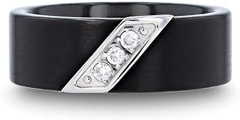 Liam Flat Black Satin Finished Tungsten Carbide Wedding Band with Diagonal Diamonds Set in Stainless Steel - 8 mm (13.5) in Saudi Arabia