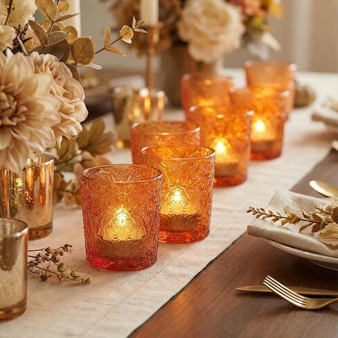 12 Pack Mandala Embossed Glass Candle Holders – Votive Tealight Holders with Patent Design, Decorative Embossed Glass Cups for Wedding Centerpieces, Parties, and Home Décor (Ocean Blue) in Saudi Arabia