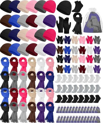 96 Pcs Homeless Care Package Supplies Bulk Winter Beanie Neck Scarves Warmer Gloves Socks with Bag for Men Women in Saudi Arabia