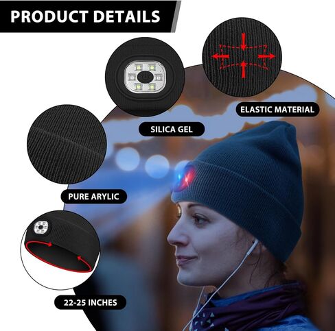 Nialnant قبعة صغيرة للجنسين مع ضوء، قبعة صغيرة بمصابيح أمامية LED بإضاءة USB للرجال، قبعات صغيرة LED، هدايا للرجال in Saudi Arabia
