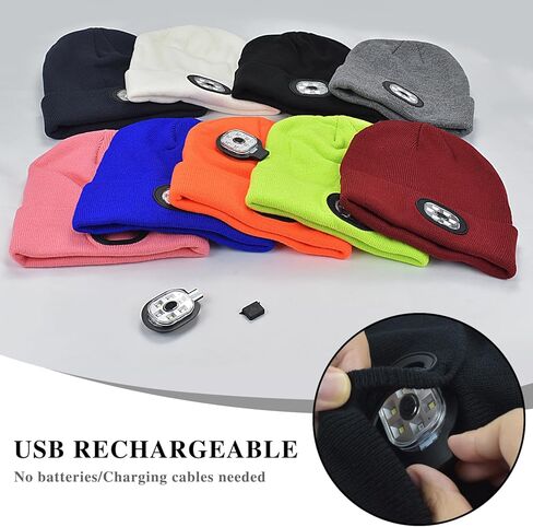 Nialnant قبعة صغيرة للجنسين مع ضوء، قبعة صغيرة بمصابيح أمامية LED بإضاءة USB للرجال، قبعات صغيرة LED، هدايا للرجال in Saudi Arabia
