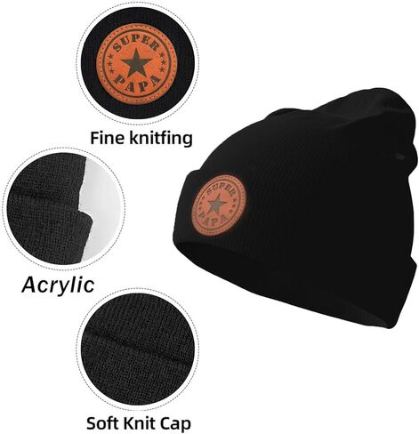 World's Best Dad Ever Beanie, Super Papa Winter Hat with Leather Patch, Funny Christmas for Dad in Saudi Arabia