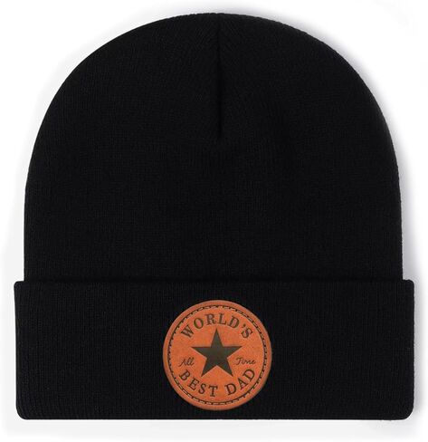 World's Best Dad Ever Beanie, Super Papa Winter Hat with Leather Patch, Funny Christmas for Dad in Saudi Arabia