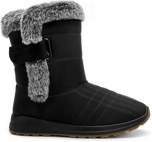 Winter Snow Boots for Women 2025: All-day Comfort Warm Fur Lined Mid Calf Hook Loop Waterproof Outdoor Shoes for Walking in Kuwait