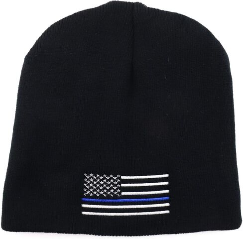 Armycrew Thin Blue Line TBL Flag Embroidered Short Winter Knit Beanie in Saudi Arabia