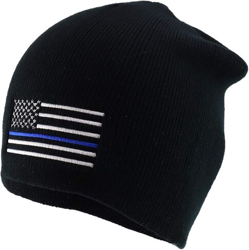 Armycrew Thin Blue Line TBL Flag Embroidered Short Winter Knit Beanie in Saudi Arabia