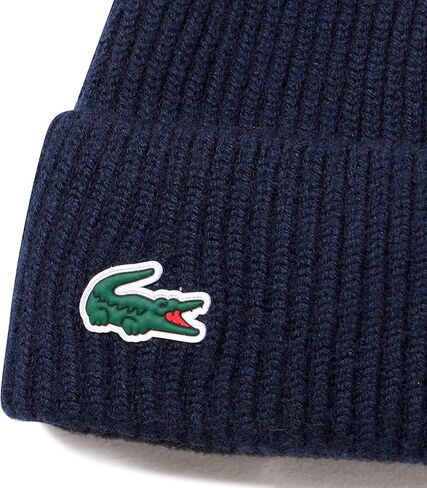 Lacoste Men's Ribbed KNT Wool Golf Beanie, Navy Blue, One Size in Saudi Arabia