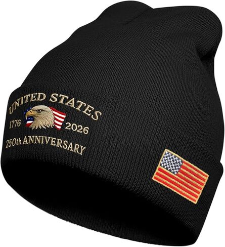 250th Anniversary USA Knit Hat Warm Cozy Embroidery Beanie for Women Men, 250 Year American Anniversary Merchandise in Saudi Arabia