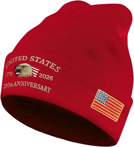 250th Anniversary USA Knit Hat Warm Cozy Embroidery Beanie for Women Men, 250 Year American Anniversary Merchandise in Saudi Arabia