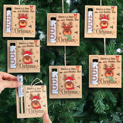 Christmas Money Holders for Cash Gift Wooden Christmas Money Holders Ornament Bulk Xmas Gifts Tree Hanging Ornament Here's a Few Buck for Xmas Holiday Party Favors(12 Pcs,Chic Style) in Saudi Arabia