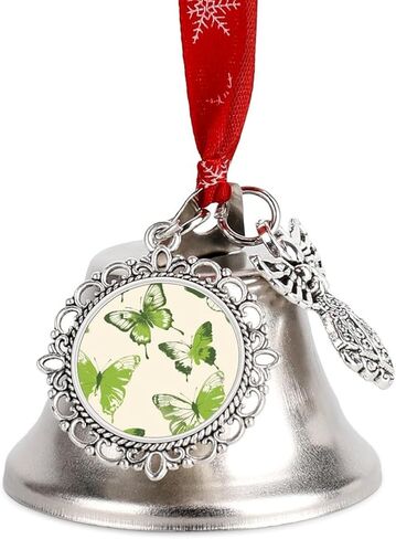 Lime Green Butterfly Christmas Bells Ornaments Sleigh Jingle Bells with Angel Wings Pendant and Hanging Rope, DIY Hanging Ornaments for Xmas Tree Wreath Holiday Crafts Home Decoration, Silver in Saudi Arabia