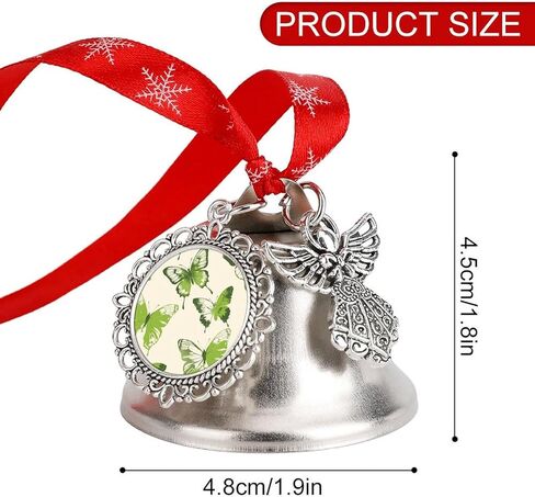 Lime Green Butterfly Christmas Bells Ornaments Sleigh Jingle Bells with Angel Wings Pendant and Hanging Rope, DIY Hanging Ornaments for Xmas Tree Wreath Holiday Crafts Home Decoration, Silver in Saudi Arabia