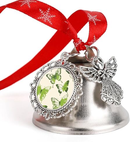 Lime Green Butterfly Christmas Bells Ornaments Sleigh Jingle Bells with Angel Wings Pendant and Hanging Rope, DIY Hanging Ornaments for Xmas Tree Wreath Holiday Crafts Home Decoration, Silver in Saudi Arabia