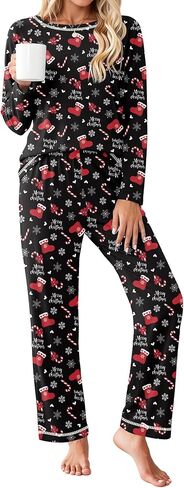 Ekouaer Women's Pajama Sets Long Sleeve Top and Pant Pjs Sets Soft Sleepwear 2 Piece Lounge Sets with Pockets S-XXL in Saudi Arabia