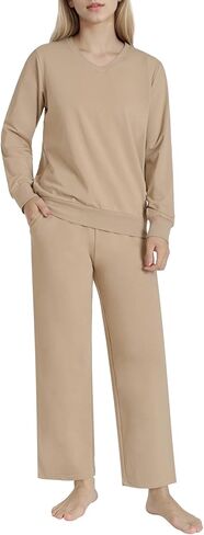 Latuza Women's Petite Cotton Lounge Set Long Sleeve Loungewear Outfits in Saudi Arabia