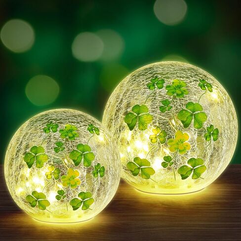 Set of 2 July 4th Lighted Decorative Glass Ball 5.9'' 4.7'' Independence Day Crackle LED Lights for Tabletop Decoration Blue and Red Globe Lamp Battery Operated for Holiday Indoor Party Gift in Saudi Arabia
