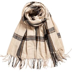 وشاح نسائي شتوي من AUSEKALY مصنوع من الكشمير الناعم بملمس منقوش وشرابات كبيرة الحجم in Kuwait