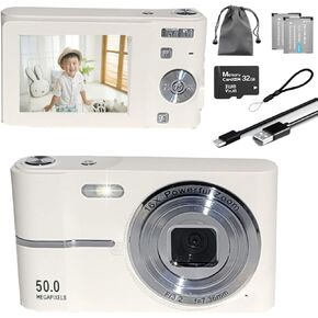 Compact HD Digital Camera 50MP 16x ZOOM عالية الدقة 1080 بكسل واطلاق النار على بطاقة ذاكرة 32 جيجابايت وبطاريتين ، كاميرا ممتعة للبنين فتيات الطلاب المبتدئين وعطلة عيد ميلاد (أسود) in Kuwait