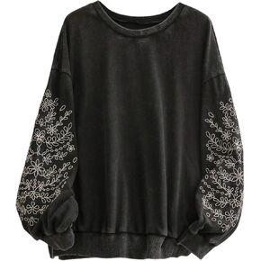 SOLY HUX Women's Plus Size Acid Wash Sweatshirt Graphic Embroidered Vintage Long Sleeve Pullover Tops Casual Streetwear in Saudi Arabia
