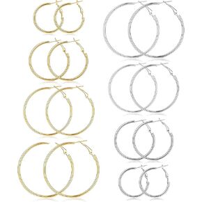 8 Pairs Gold Silver Hoop Earrings for Women, Hypoallergenic Stainless Steel Two Tone hoop earrings set, Lightweight Earrings Hoops for Women 4 Sizes (30/40/50/60mm) in Saudi Arabia