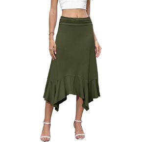 تنورة نسائية من NILOUFO ذات منديل هملين ميدي تنورة صيفية غير رسمية متدفقة عالية الخصر تنانير قابلة للتمدد in Kuwait