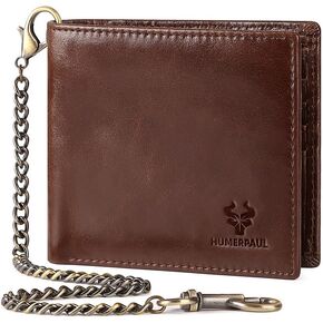 Genuine Leather Card Holder Wallet with Chain Accessory for Men, Women RFID Blocking 13 Card Slots 2 ID Windows 2 Bill Compartments Short Bi-Fold Wallet Gift (Brown) in Kuwait