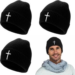 Berlune 3 Pcs Christian Cross Beanie Religious Beanie Winter Hat with Cross Pattern for Men Women Catholic Saint God in Saudi Arabia