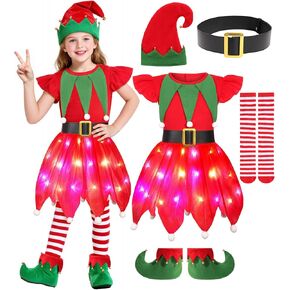 زي قزم للفتيات والأطفال فستان قزم مضيء بإضاءة LED لفتاة عيد الميلاد in Kuwait