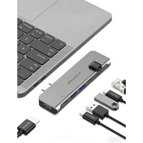 LENTION USB C Hub with Thunderbolt3(PD+Data Transfer+Video Output), 4K HDMI, USB 3.0, Gigabit Ethernet Mac Adapter Compatible 2016-2023 MacBook Pro, Mac Air(CS65, Dark Gray) in Kuwait