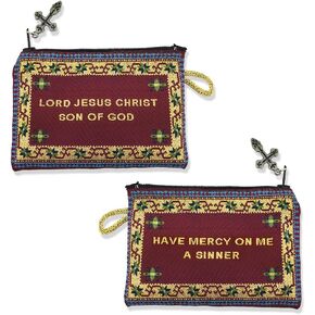 Alexandra Int'l Tapestry Cloth Jesus Prayer Pouch for Rosary or Prayer Beads 4 1/4 Inch, 2 Sided Burgundy With Gold in Saudi Arabia