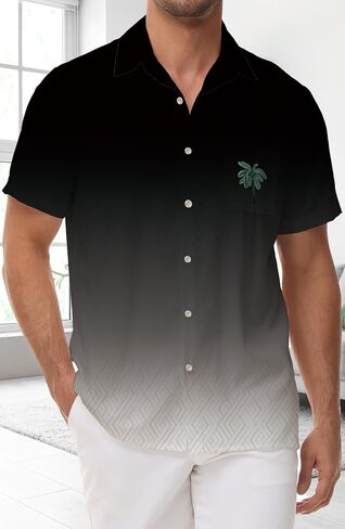 Men Hawaiian Button Shirt Beach: Casual Summer Short Sleeve Ombre Clothing in Saudi Arabia