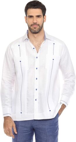 قميص Mojito الرجالي Guayabera Chacabana 100% كتان مع زخرفة متباينة وأكمام طويلة وأساور أكمام فرنسية in Saudi Arabia