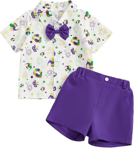 طفل صغير طفل عيد الحب يوم الزي قلب طباعة قصيرة الأكمام جنتلمان قميص القميص بون بانت قصيرة in Kuwait