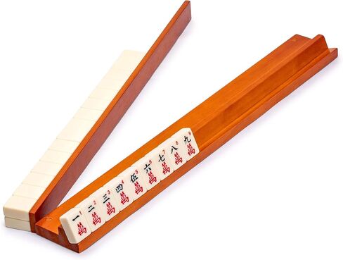 Yellow Mountain Imports Classic Chestnut Color Wooden Mahjong Game Racks with Pushers, 18 Inches - Set of 4 (Includes Magnetically Attached Mahjong Pushers) in Kuwait
